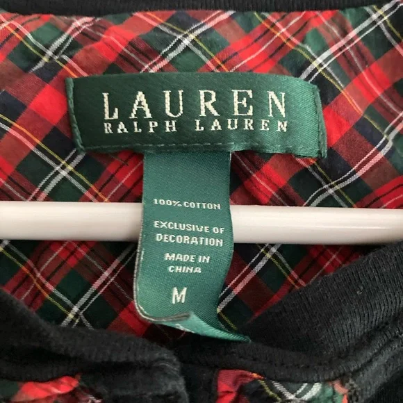 Lauren Ralph Lauren Pajama Shirt Dress Black Red and Green Plaid Medium - Picture 3 of 7